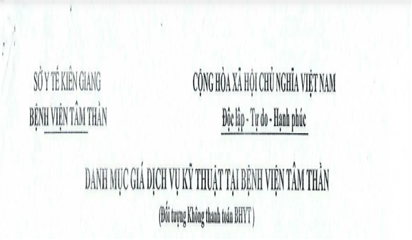 Giá dịch vụ tại Bệnh viện Tâm Thần tỉnh Kiên Giang